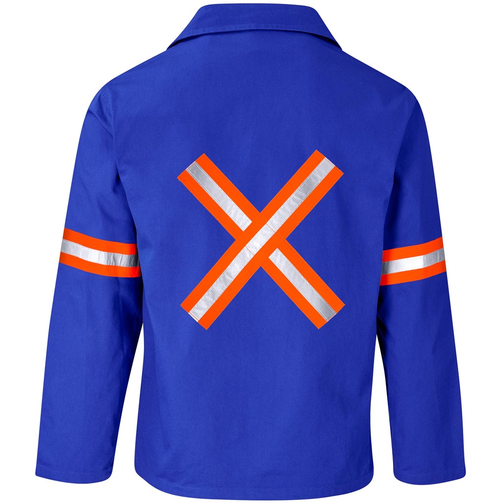 Artisan Premium 100% Cotton Jacket - Reflective Arms &Amp; Back - Orange Tape - Royal Blue - Image 2