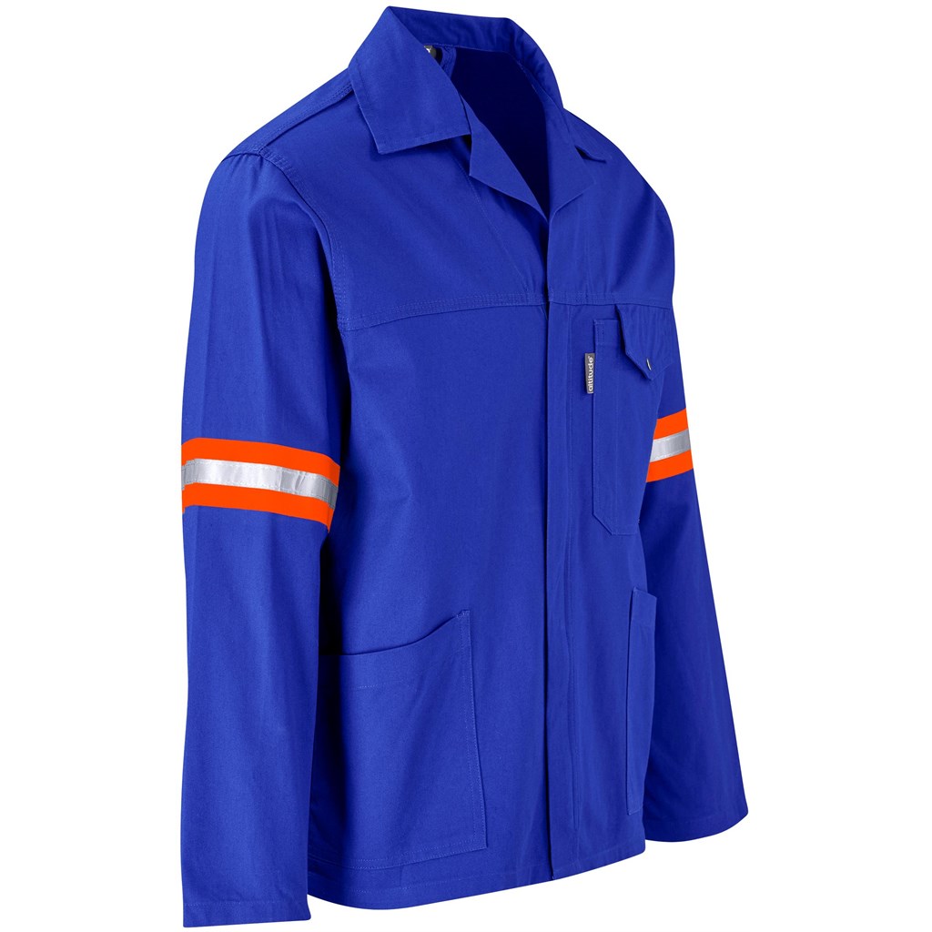 Artisan Premium 100% Cotton Jacket - Reflective Arms &Amp; Back - Orange Tape - Royal Blue - Image 3