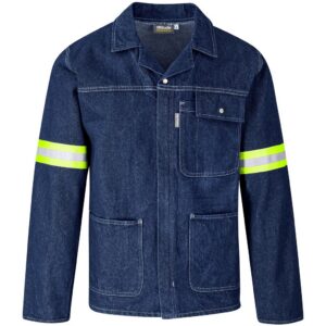 Cast Premium 100% Cotton Denim Jacket - Reflective Arms & Back - Yellow Tape