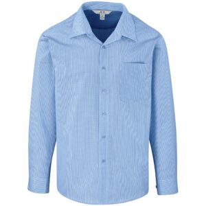 Mens Long Sleeve Micro Check Shirt - Light Blue