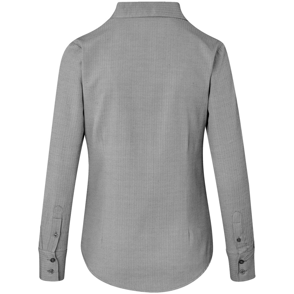 Ladies Long Sleeve Nottingham Shirt - Grey - Image 4